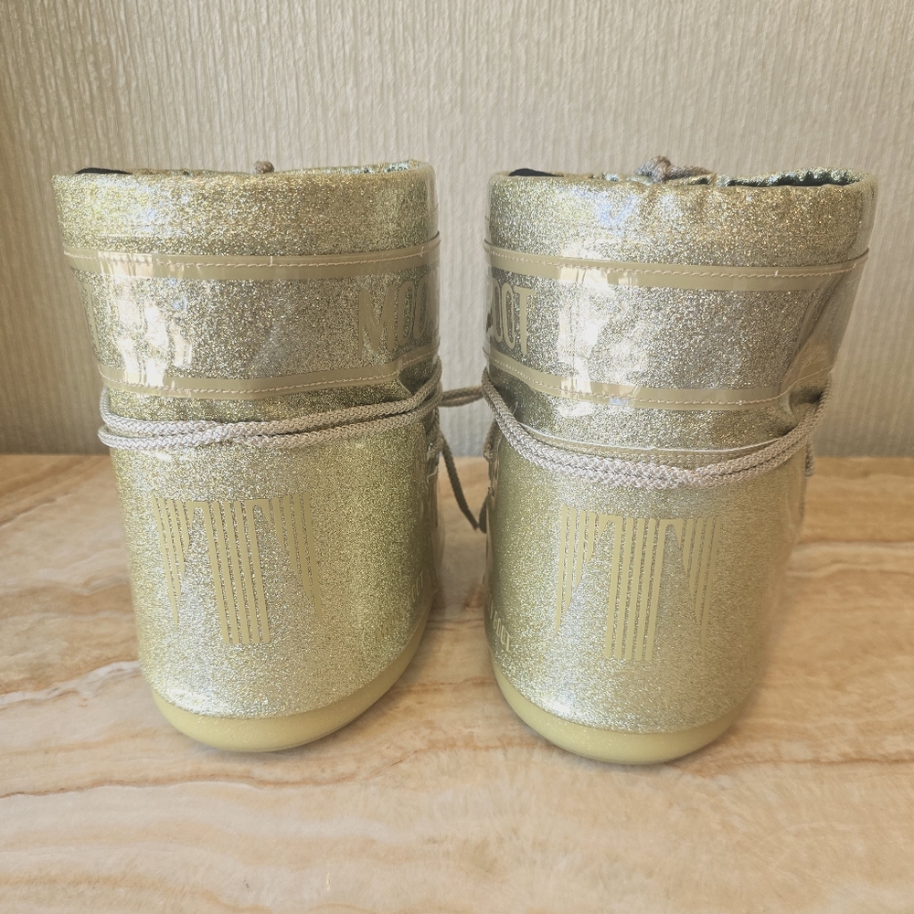 Moon Boot Low Icon Glitter Snow Boot Gold Moon Boots Glitter Gold Boots Short - Picture 12 of 17